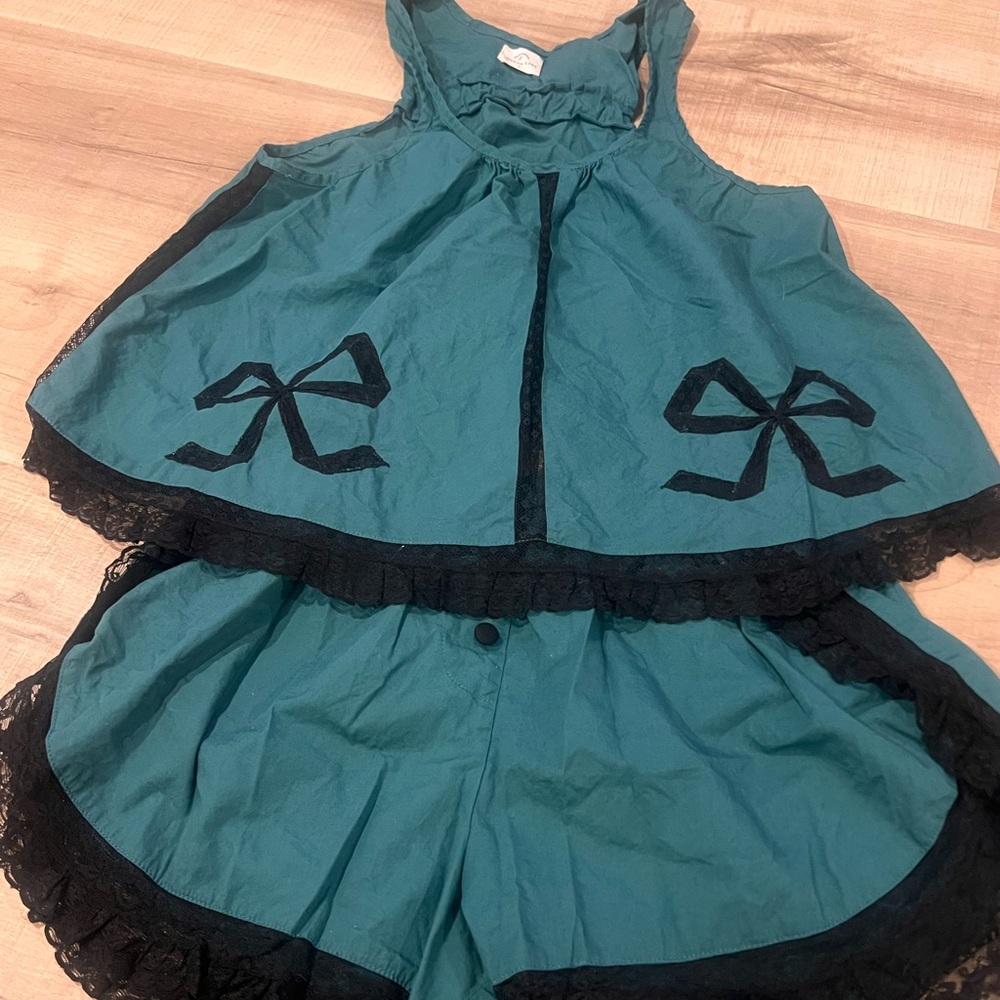 Morgan Lane Teal and Black Pajama Set